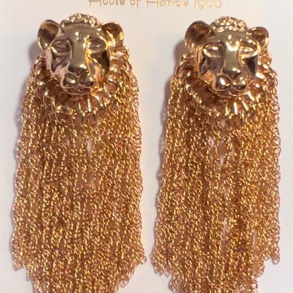 House of Harlow 1960 NWT Bold Statement Gold Tone Lions Head Earrings (J134) - Picture 6 of 9